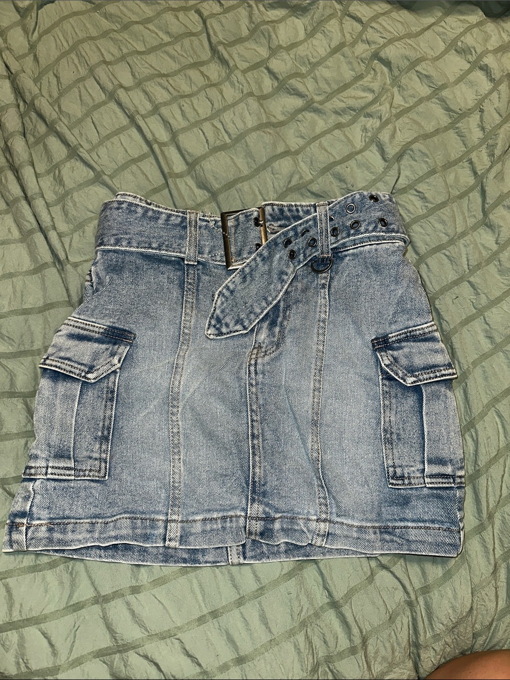 SO Light Blue Denim Mini Skirt with Belt & Cargo Pockets